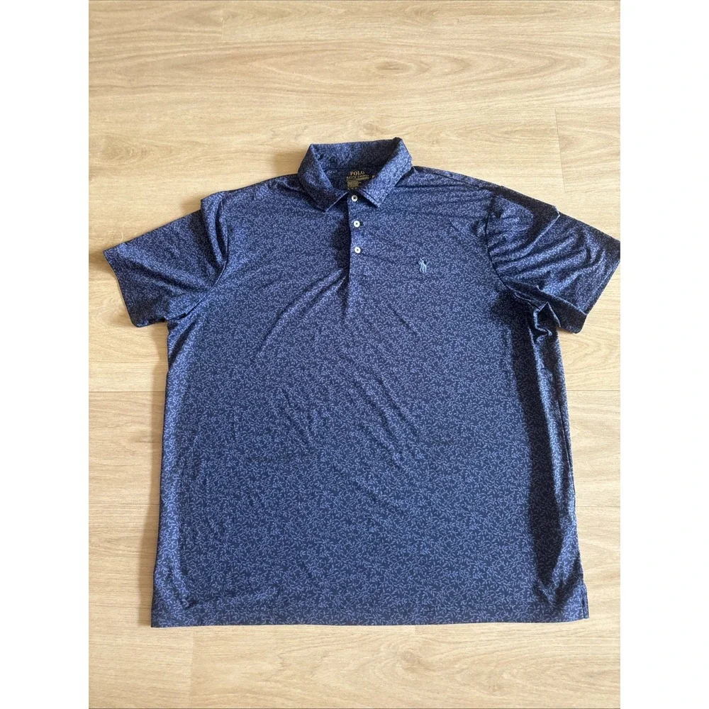 Polo Ralph Lauren Mens XL Polo Shirt Floral Leaves Blue Performance